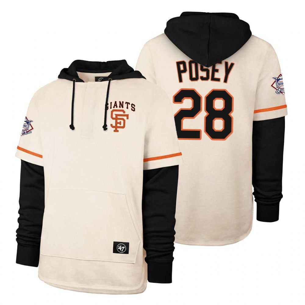 Men San Francisco Giants 28 Posey Cream 2021 Pullover Hoodie MLB Jersey